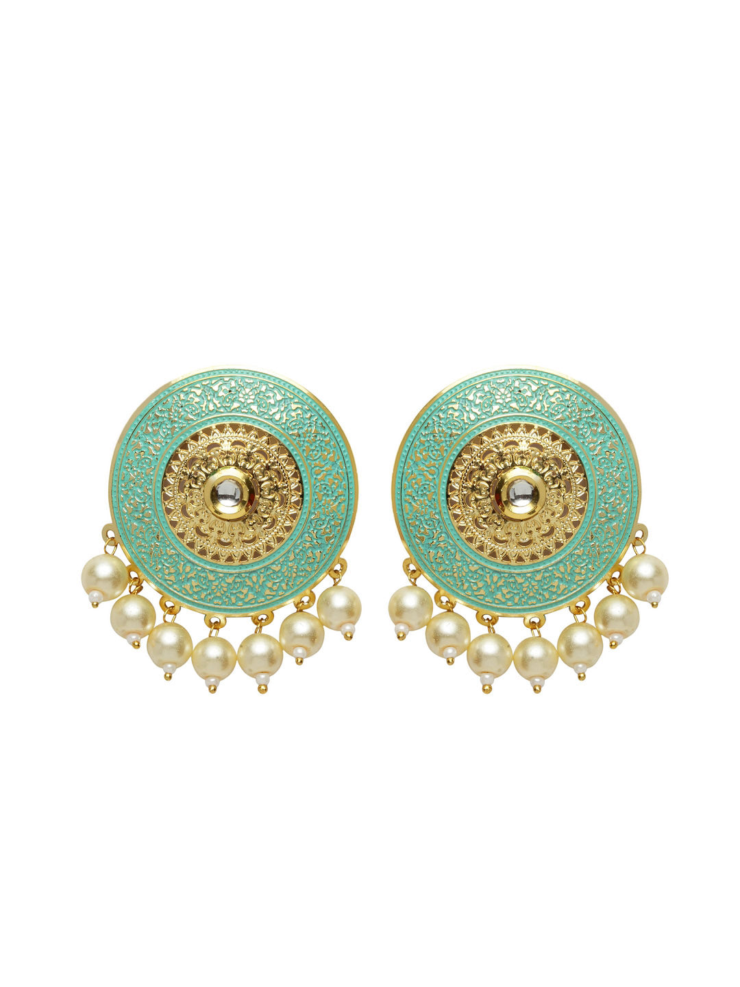 Gold-Toned & Sea Green Circular Studs