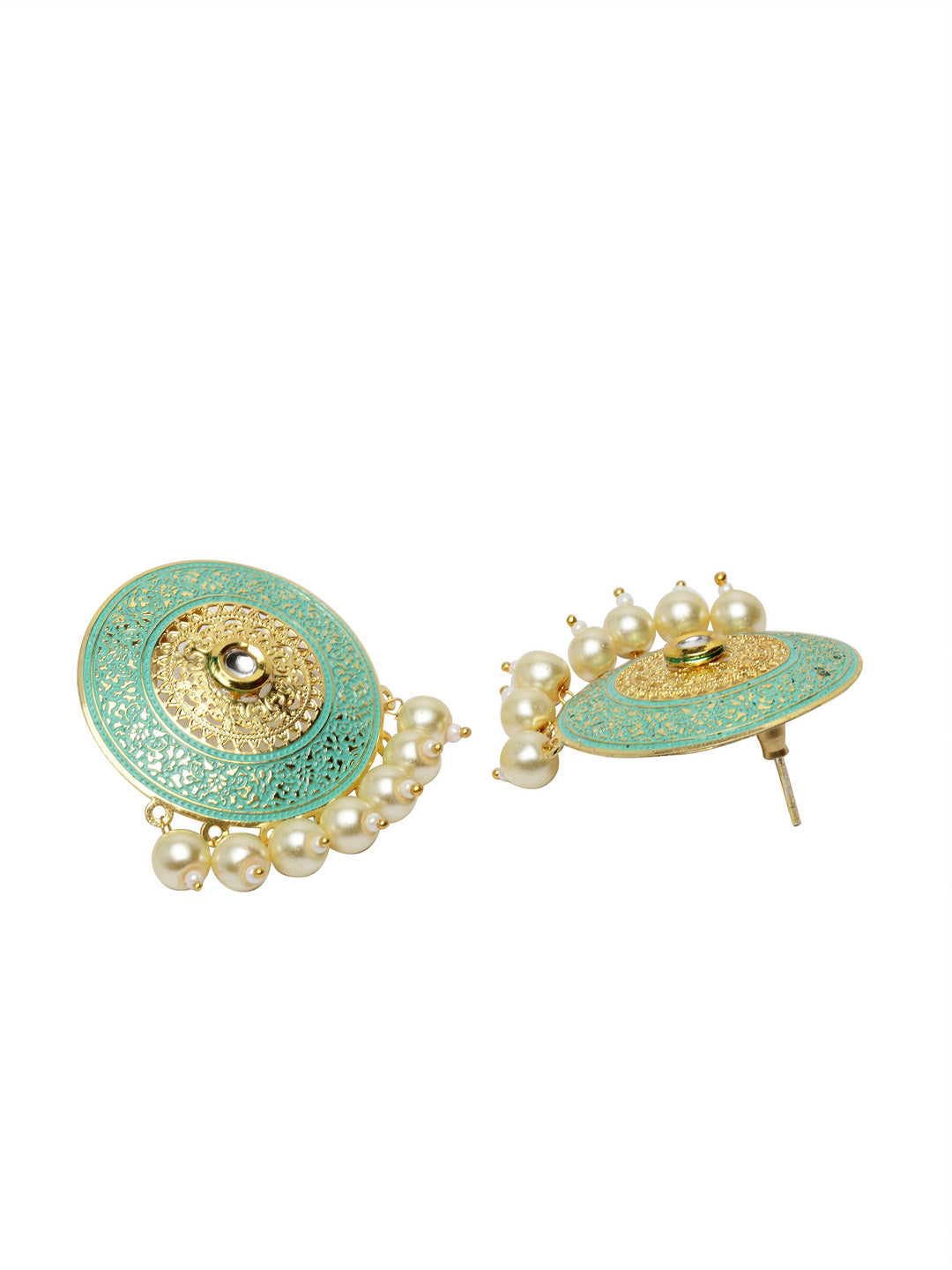 Gold-Toned & Sea Green Circular Studs