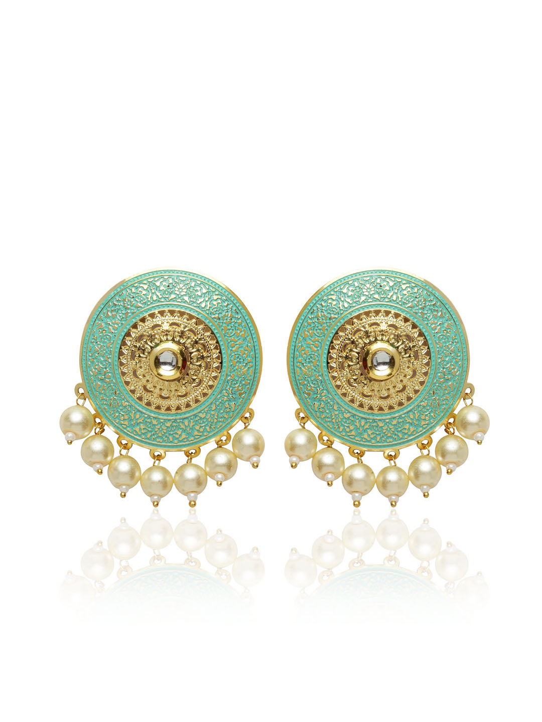 Gold-Toned & Sea Green Circular Studs