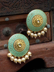 Gold-Toned & Sea Green Circular Studs