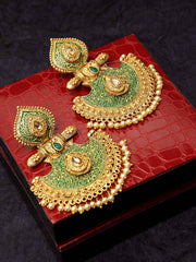 Gold-Toned & Green Geometric Handpainted Drop Earrings