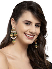 Gold & Green Dome Shaped Drop Earrings