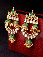 Gold & Green Dome Shaped Drop Earrings