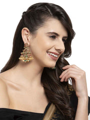 Woman Gold-Toned Green Dome Shaped Jhumkas Earrings