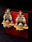 Gold-Toned & Black Dome Shaped Gold-Plated Hand Painted Drop Earrings