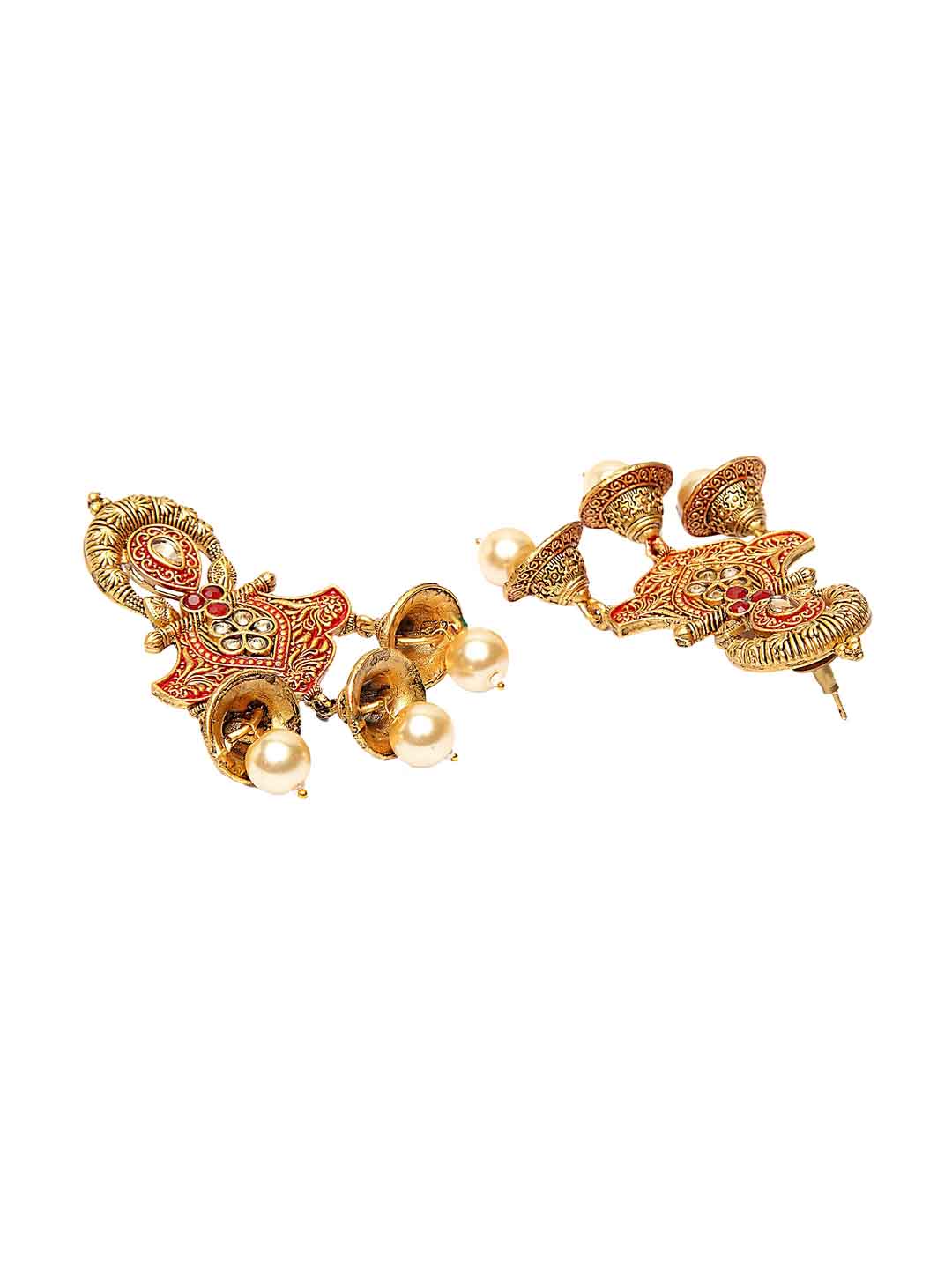 Gold-Toned & Red Dome Shaped Drop Earrings
