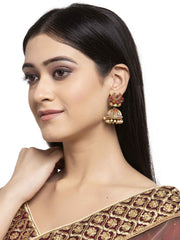 Gold-Toned & Red Dome Shaped Jhumkas