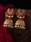 Gold-Toned & Red Dome Shaped Jhumkas