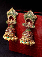 Gold-Toned & Red Dome Shaped Jhumkas
