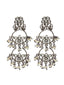 Silver-Toned & White Rhodium-Plated Crescent Shaped Drop Earrings