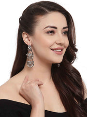 Silver-Toned & White Rhodium-Plated Crescent Shaped Drop Earrings