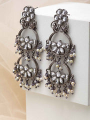 Silver-Toned & White Rhodium-Plated Crescent Shaped Drop Earrings