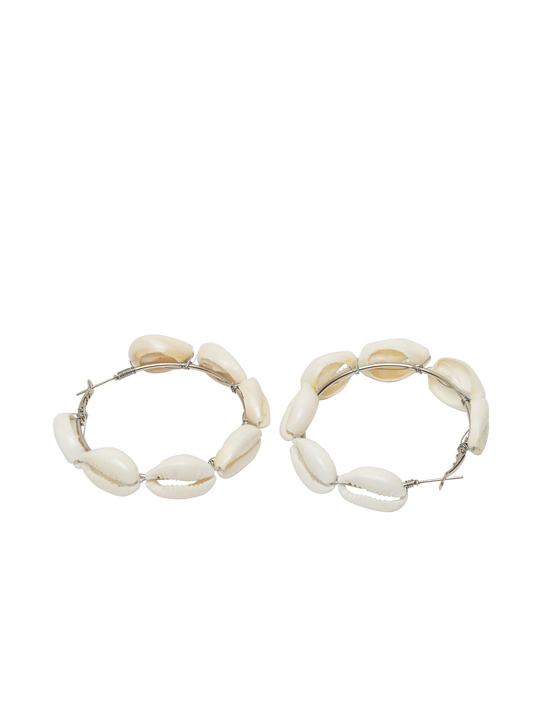 Silver-Plated & Off-White Sea Shell Circular Hoop Earrings