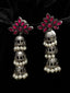 Silver-Plated & Pink German Silver Oxidised Dome Shaped Jhumkas