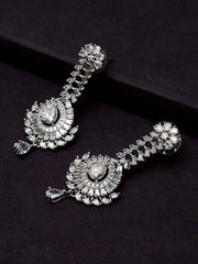 Silver Rhodium-Plated & White American Diamond Contemporary Drop Earrings