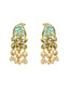 Gold-Plated & Sea Green Kundan Paisley Shaped Drop Earrings