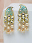 Gold-Plated & Sea Green Kundan Paisley Shaped Drop Earrings