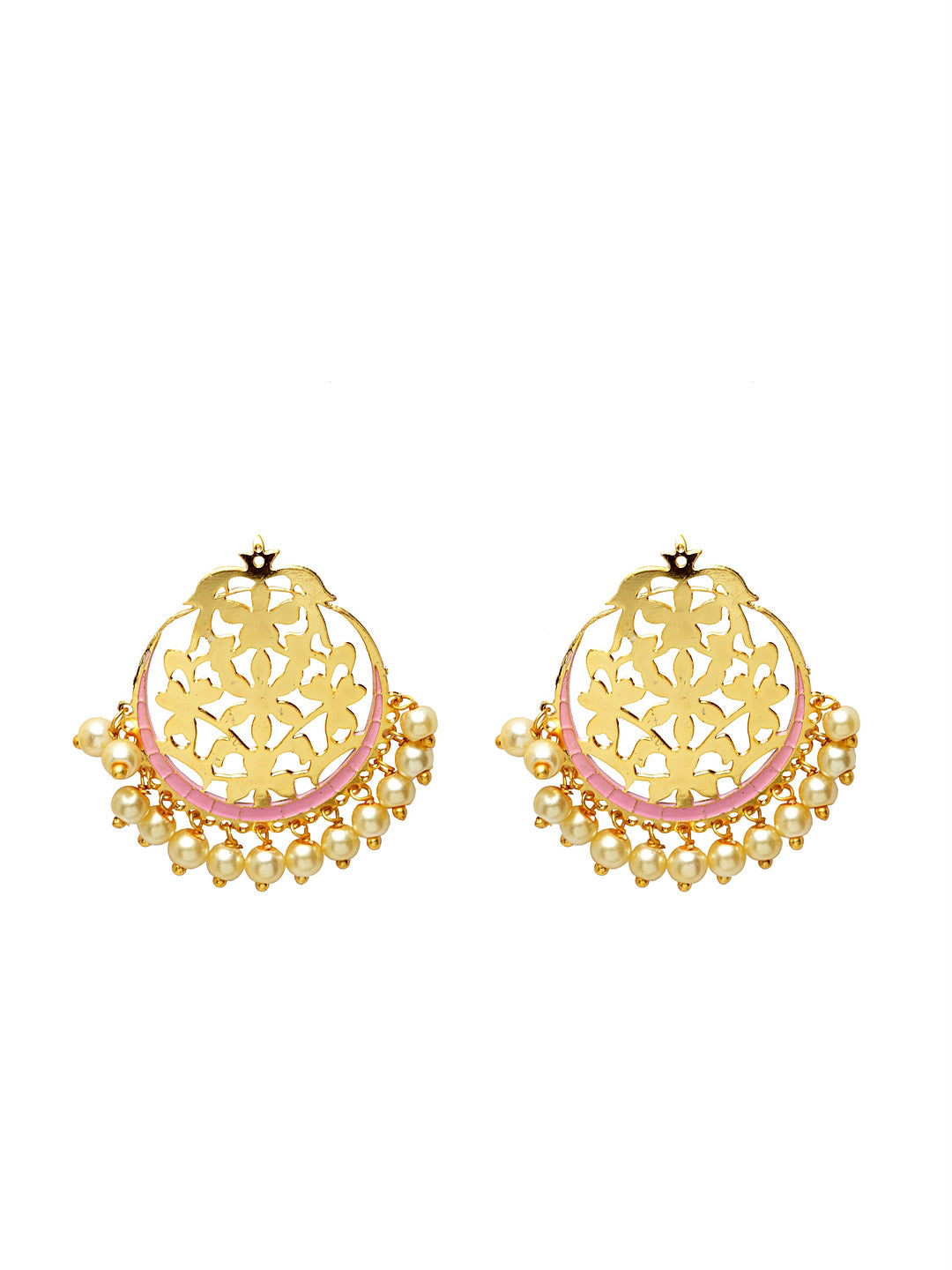 Gold-Plated & Pink Meenakari Circular Drop Earrings