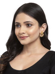 Gold-Plated & Pink Meenakari Circular Drop Earrings