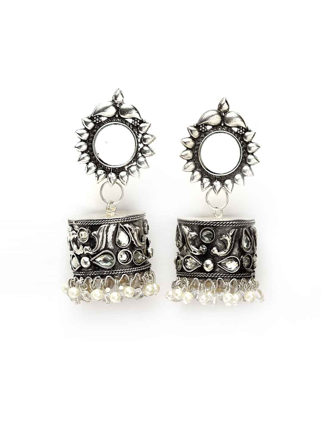 Silver-Toned Contemporary Jhumkas