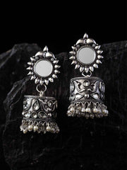 Silver-Toned Contemporary Jhumkas