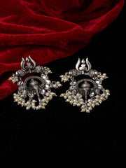 Silver-Toned & Off-White Classic Drop Earrings