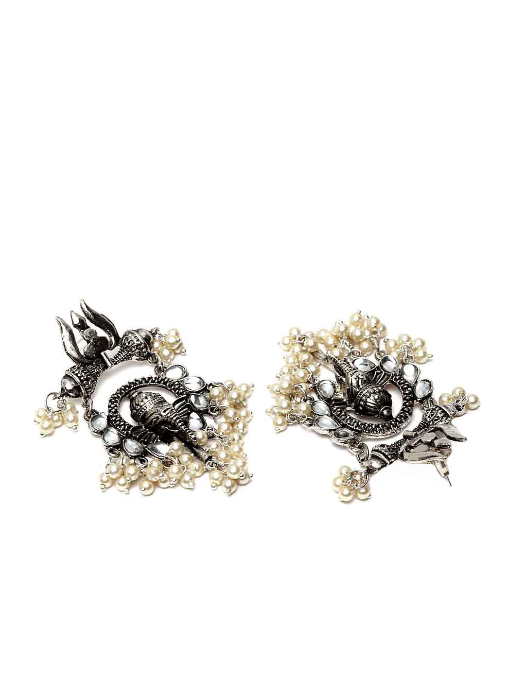 Silver-Toned & Off-White Classic Drop Earrings