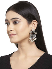 Silver-Toned & Off-White Classic Drop Earrings