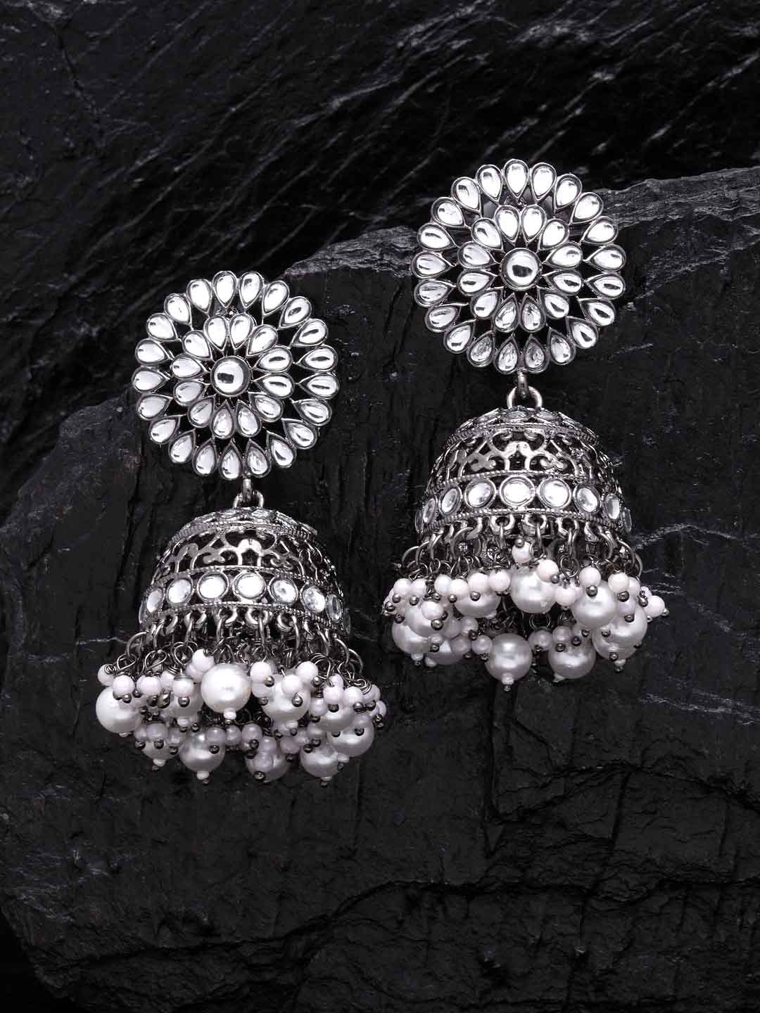 Black & White Dome Shaped Jhumkas