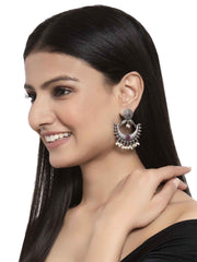 Silver-Plated & Pink Crescent Shaped Drop Earrings