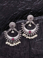 Silver-Plated & Pink Crescent Shaped Drop Earrings