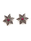Silver-Toned & Pink Floral Studs