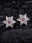 Silver-Toned & Pink Floral Studs
