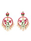 Gold-Toned & Pink Enamelled Floral Drop Earrings
