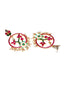 Gold-Toned & Pink Enamelled Floral Drop Earrings