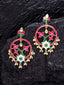 Gold-Toned & Pink Enamelled Floral Drop Earrings