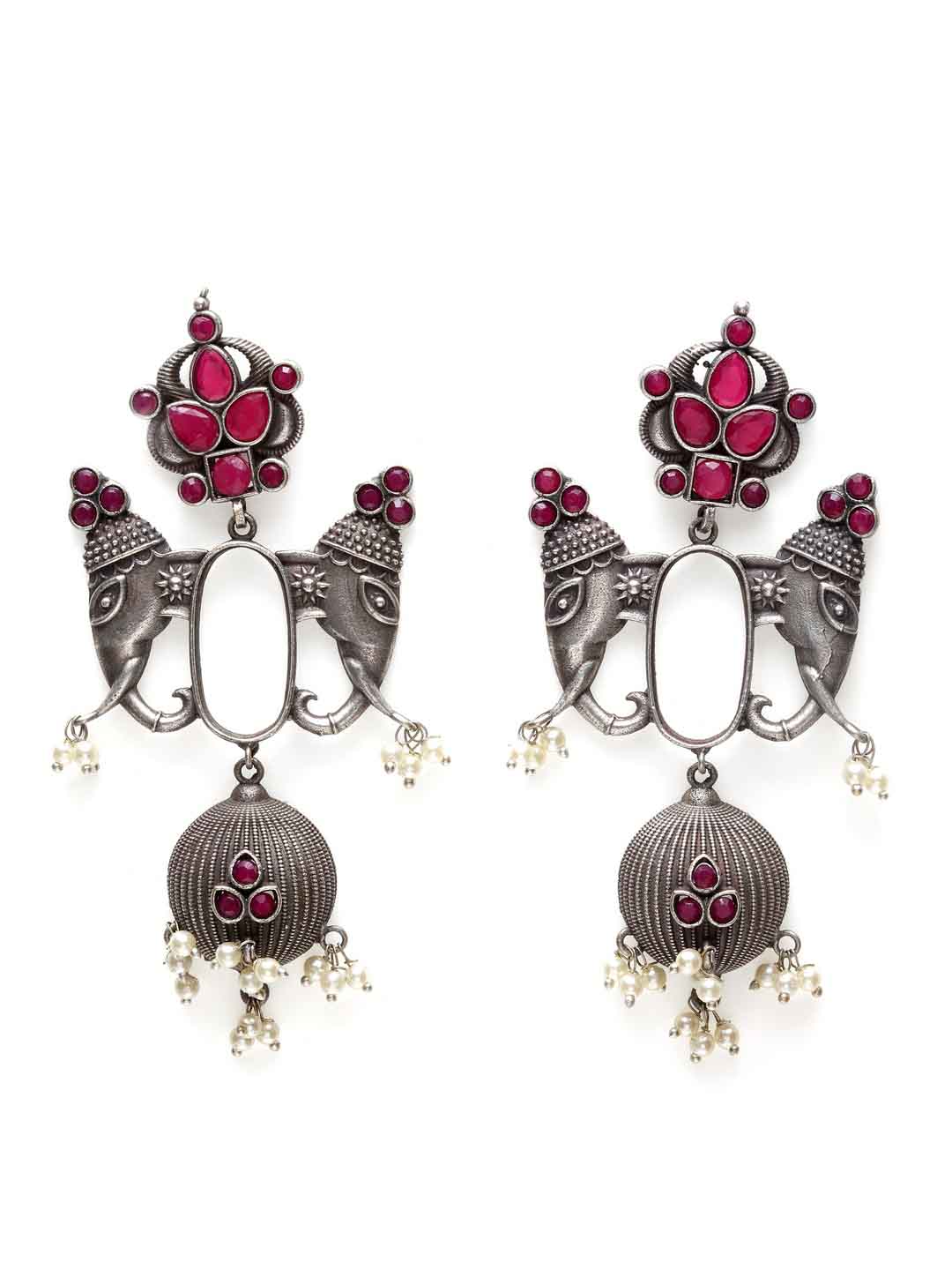 Silver-Toned Contemporary Drop Earrings