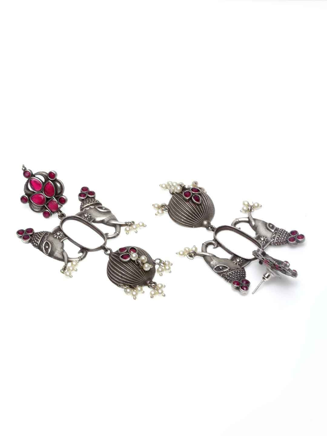 Silver-Toned Contemporary Drop Earrings