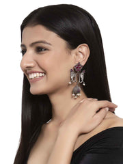 Silver-Toned Contemporary Drop Earrings