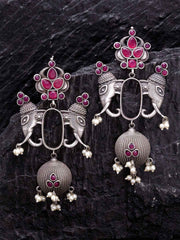 Silver-Toned Contemporary Drop Earrings