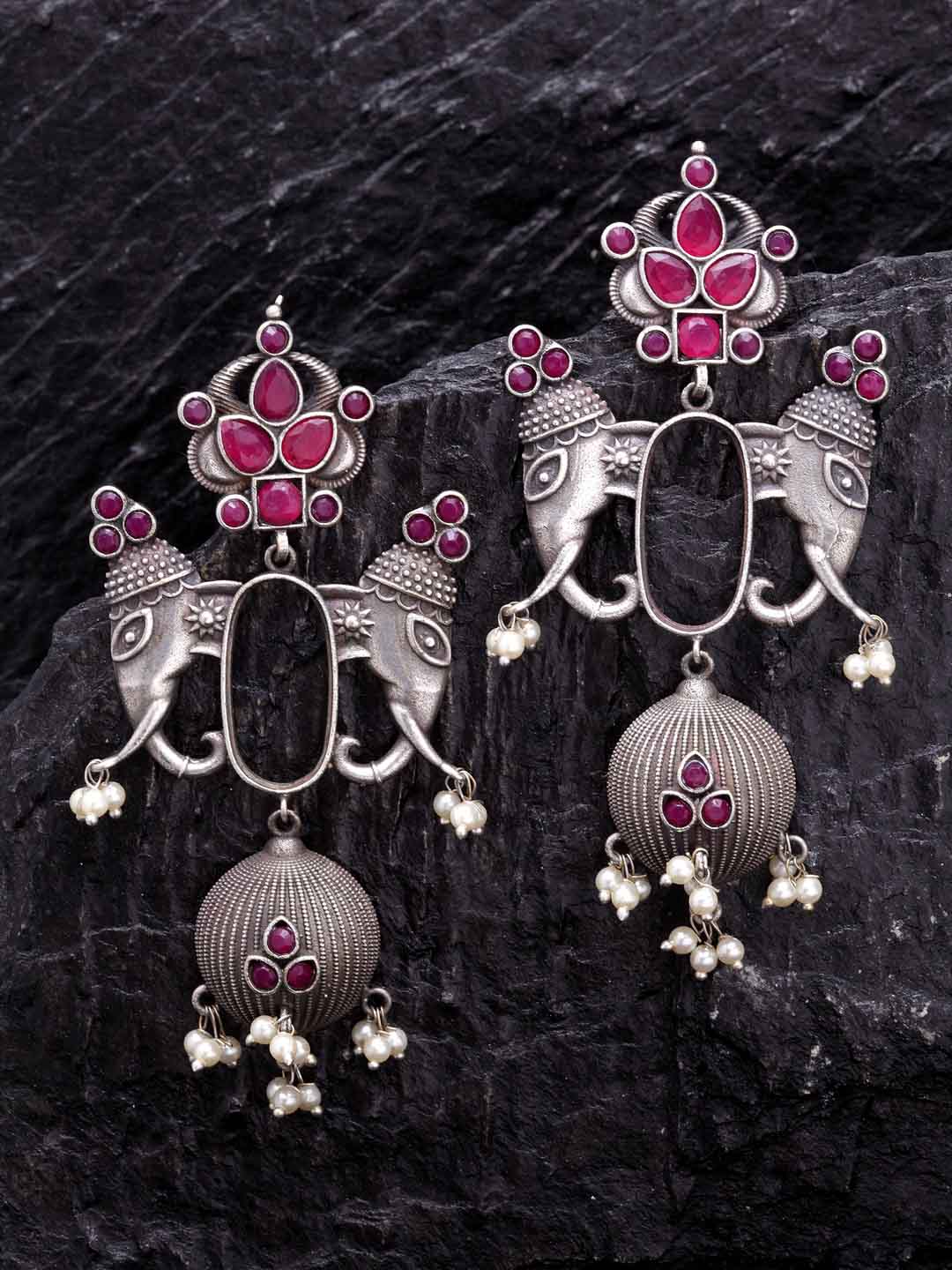 Silver-Toned Contemporary Drop Earrings