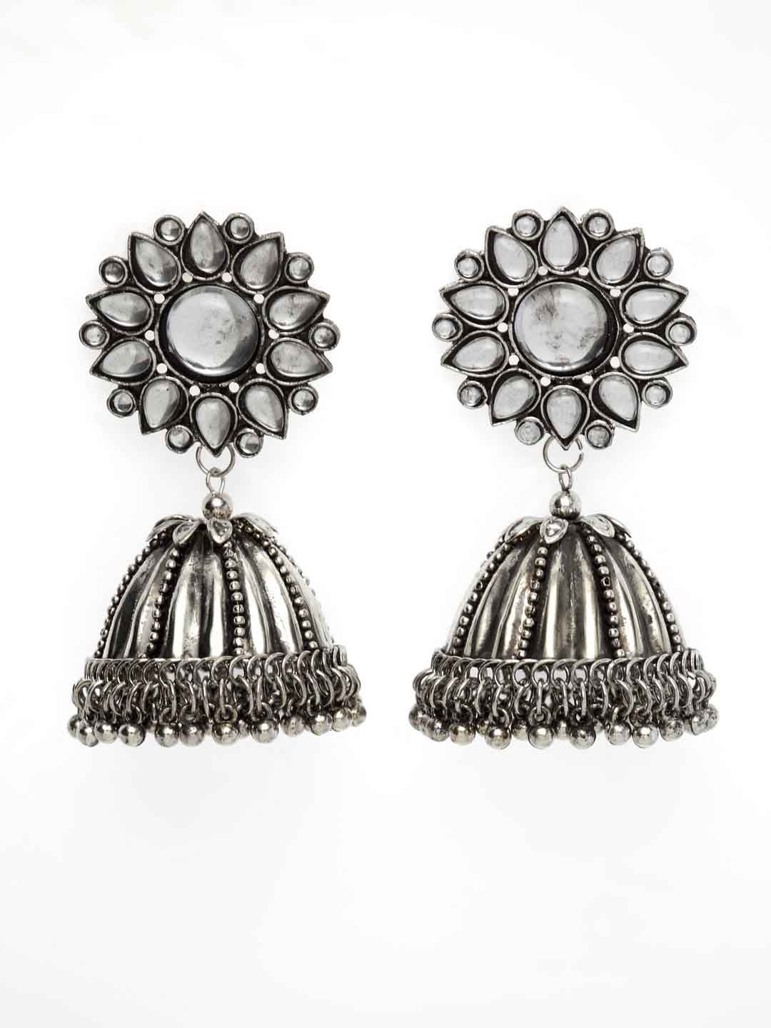 Silver-Toned Dome Shaped Jhumkas