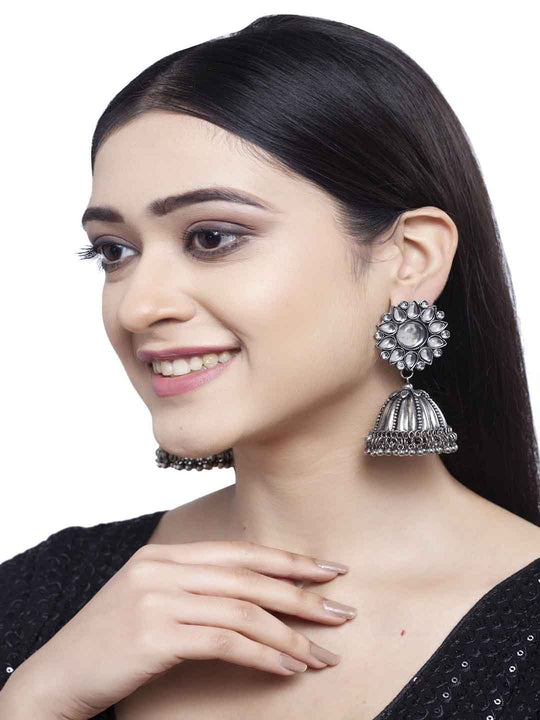 Silver-Toned Dome Shaped Jhumkas
