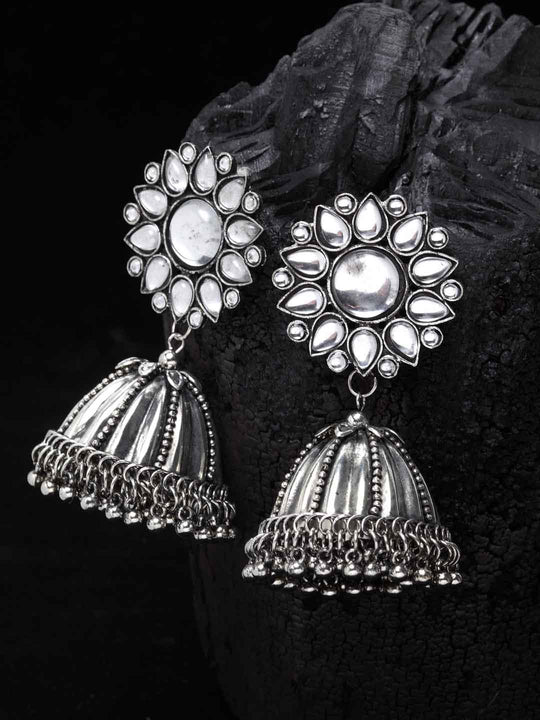 Silver-Toned Dome Shaped Jhumkas