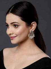 Silver-Toned Contemporary Drop Earrings