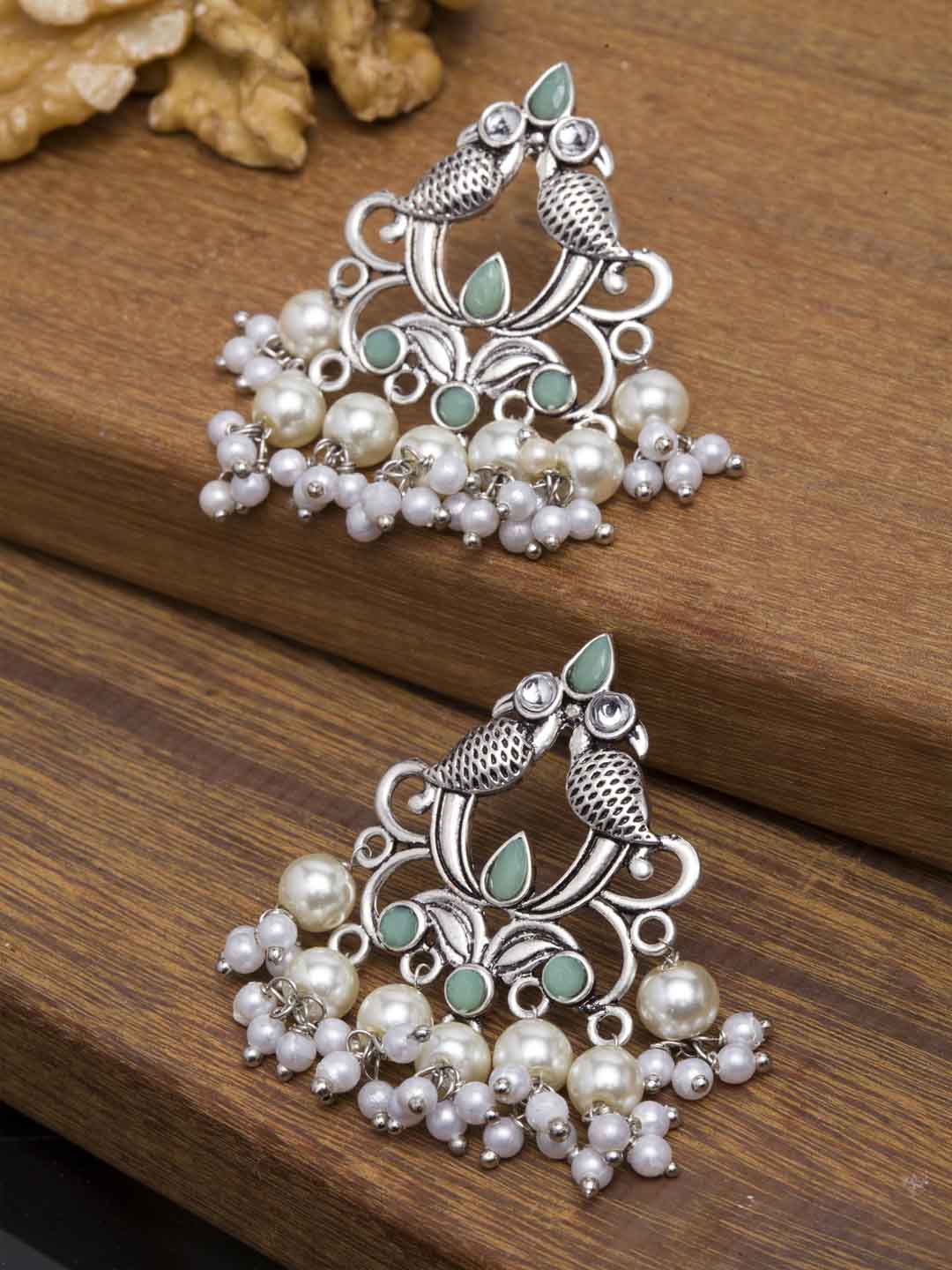 Silver-Toned Contemporary Drop Earrings