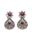 Silver-Plated & Maroon Teardrop Shaped Drop Earrings