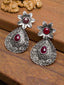 Silver-Plated & Maroon Teardrop Shaped Drop Earrings