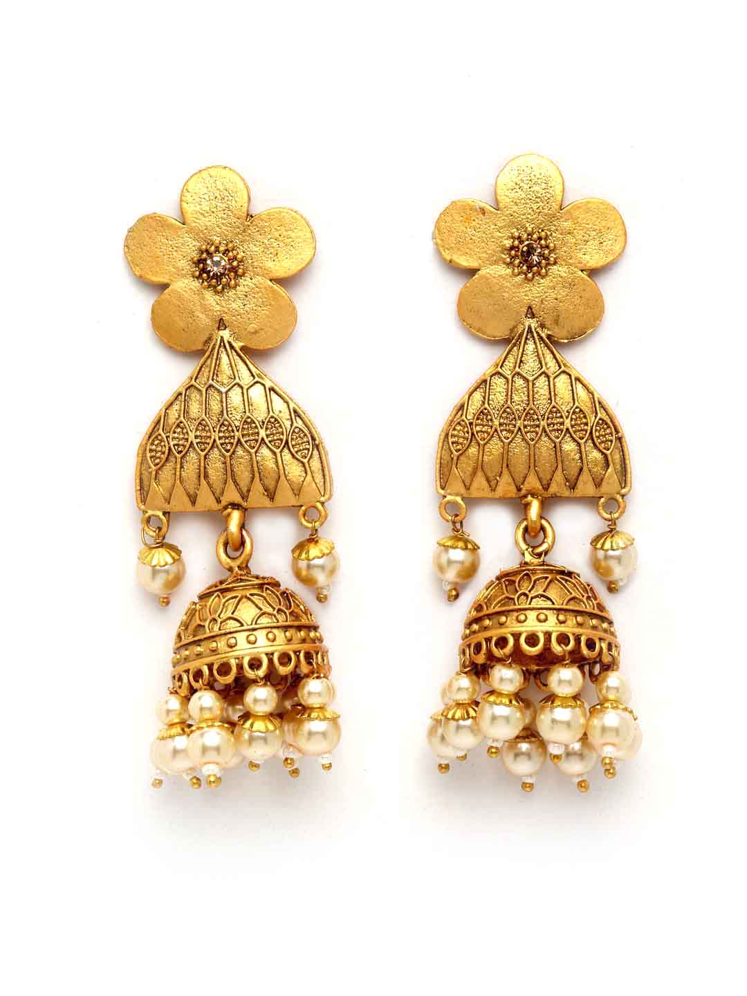 Gold-Toned Floral Jhumkas Earrings