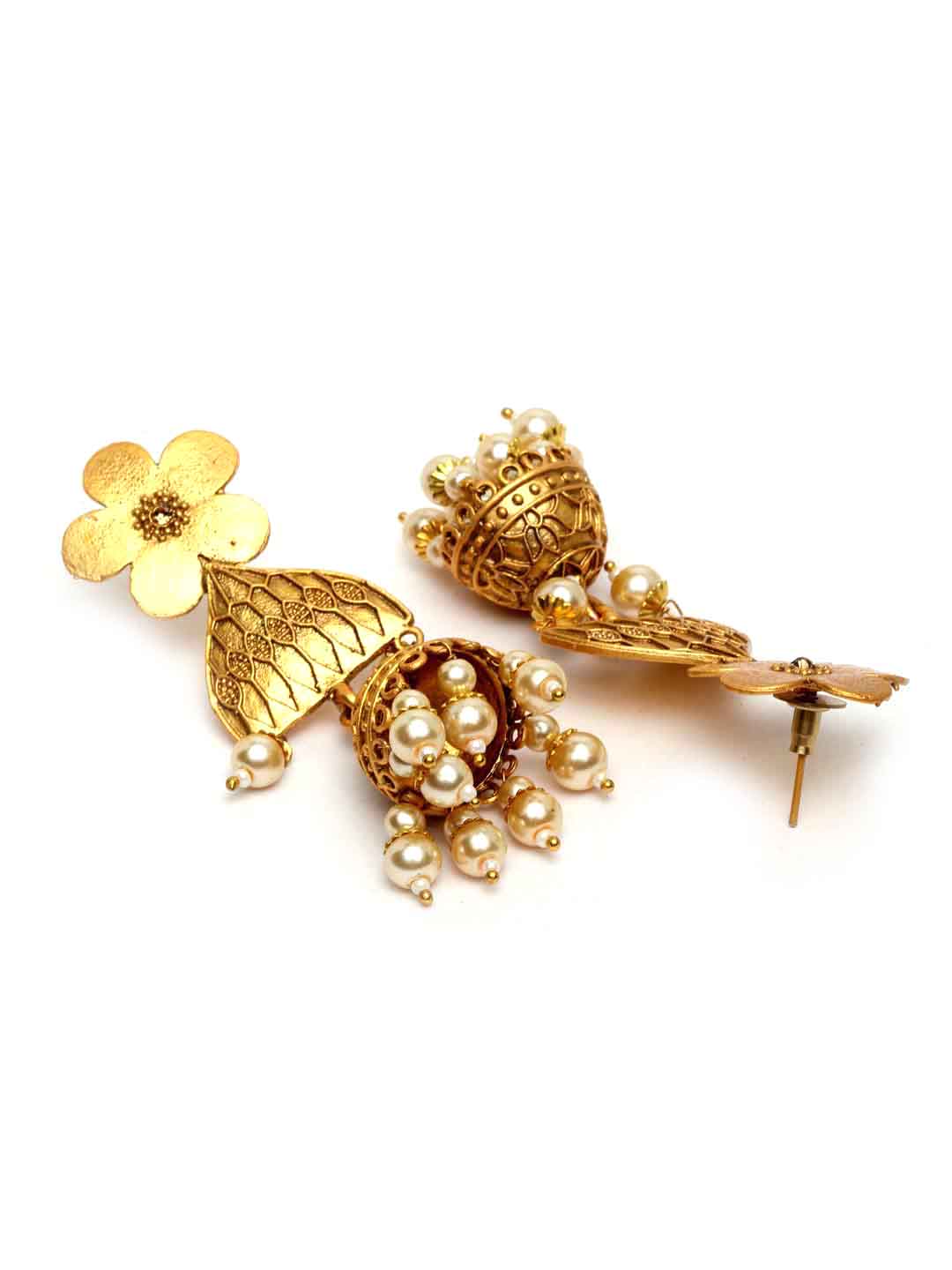 Gold-Toned Floral Jhumkas Earrings